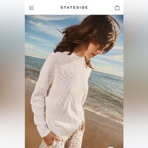Stateside NWT Sz L classic white linen/cotton blend knit crew sweater, sold out